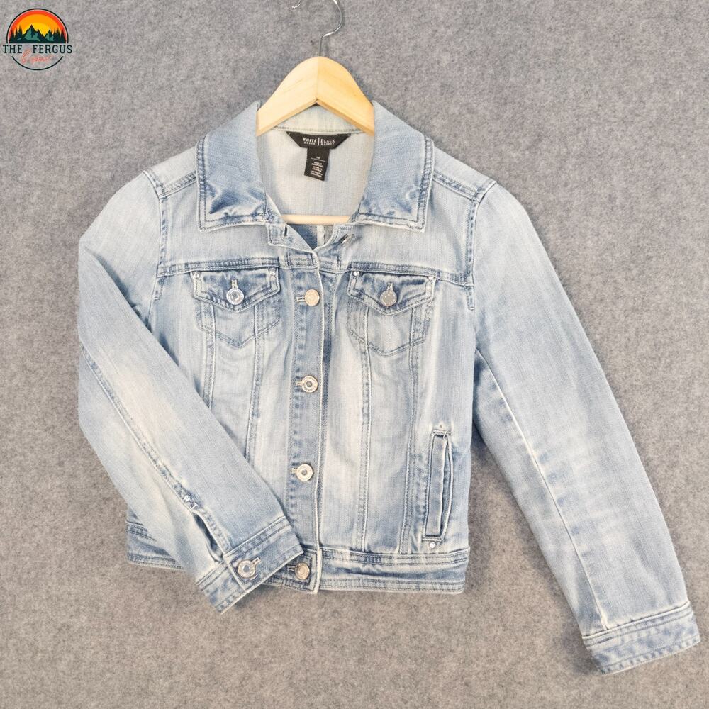 White House Black Market Trucker Jacket Blue Cotton Blend Women's Size 00